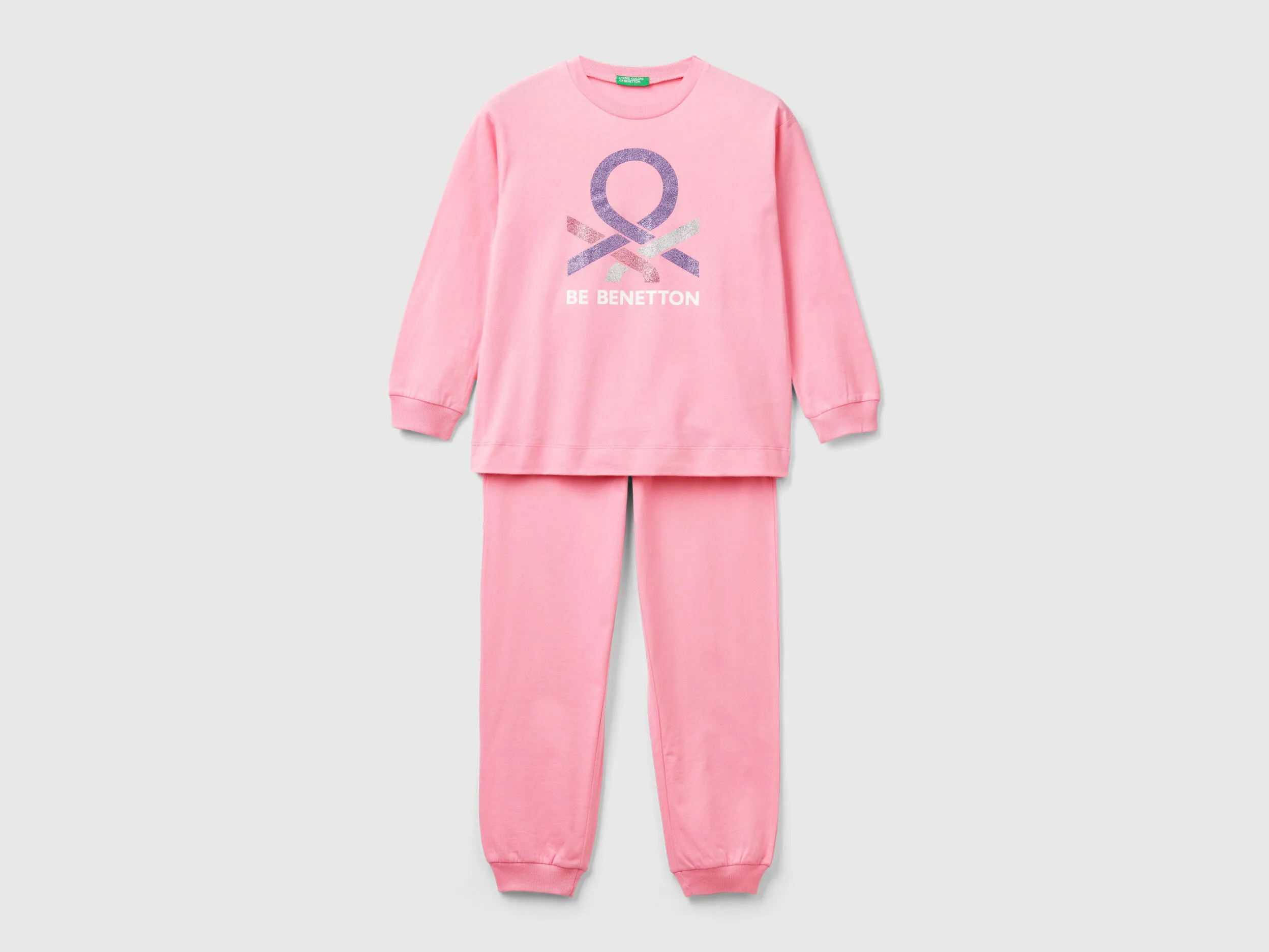 Pijama largo rosa con logotipo de glitter