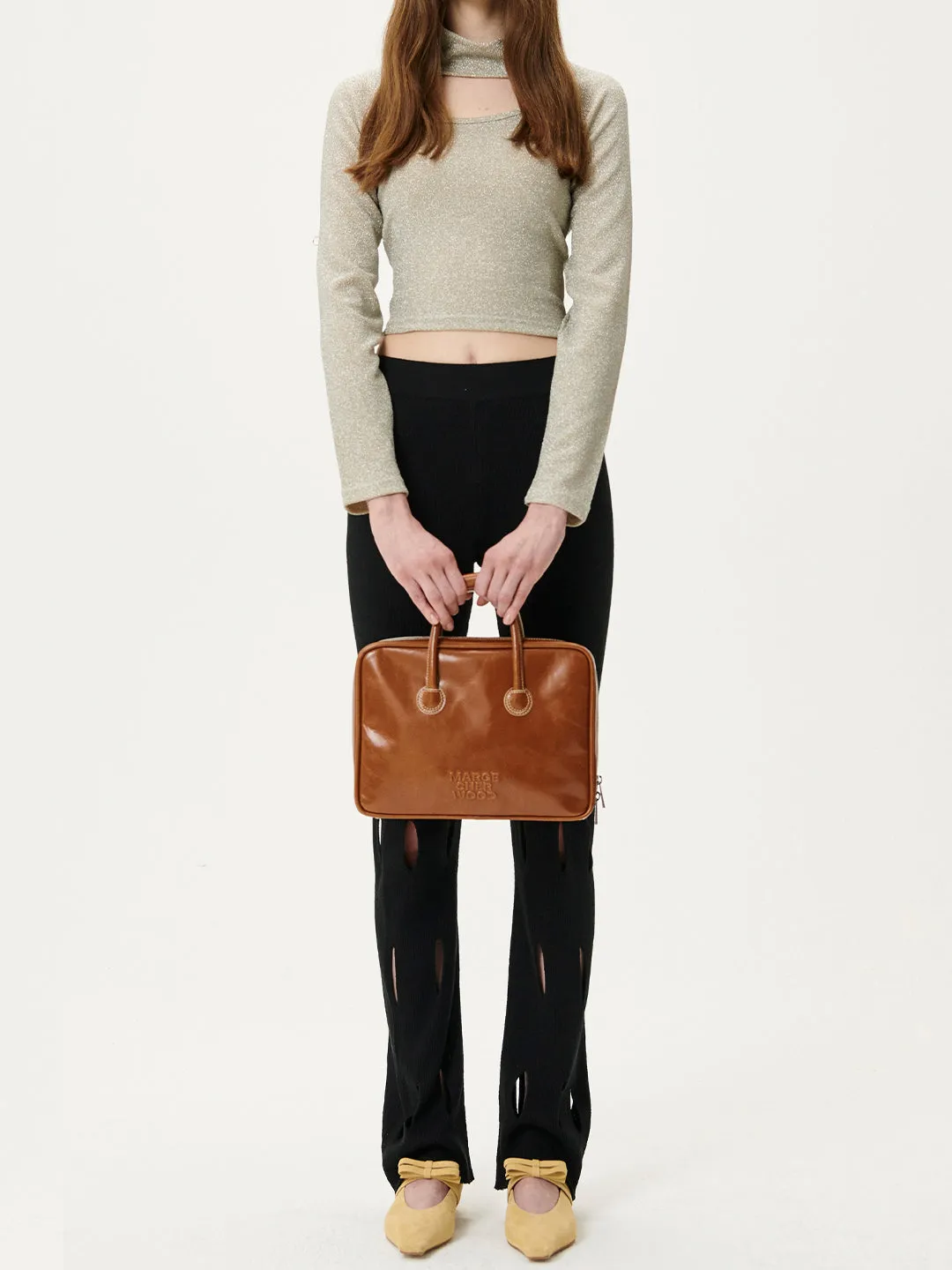 Piping Tote brown crinkle