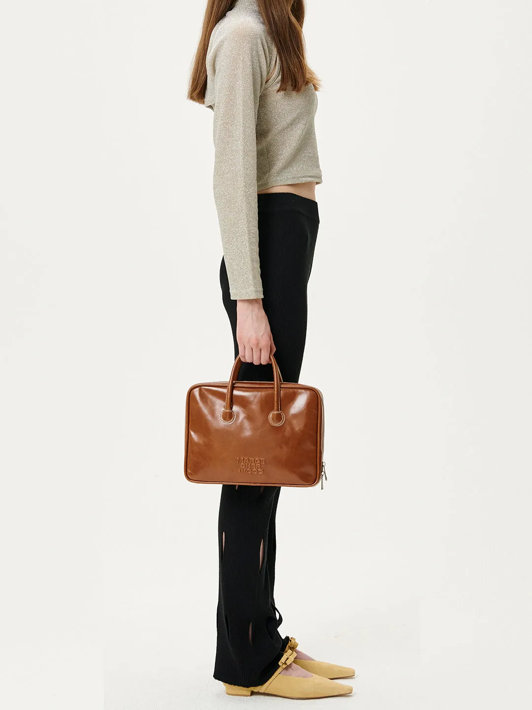 Piping Tote brown crinkle