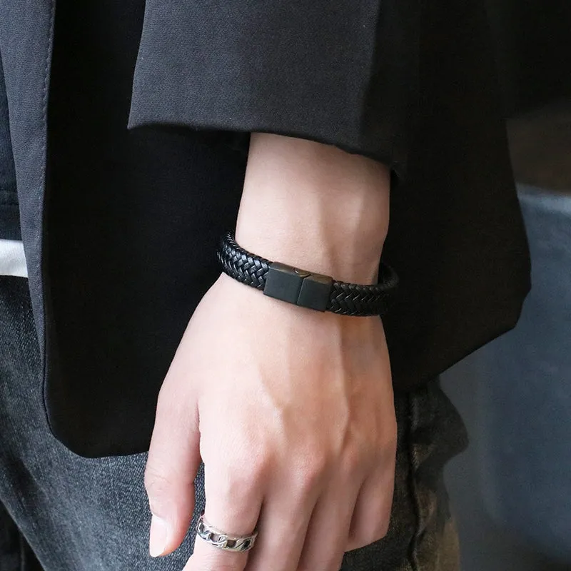 Pulsera De Cuero Trenzado Para Hombre