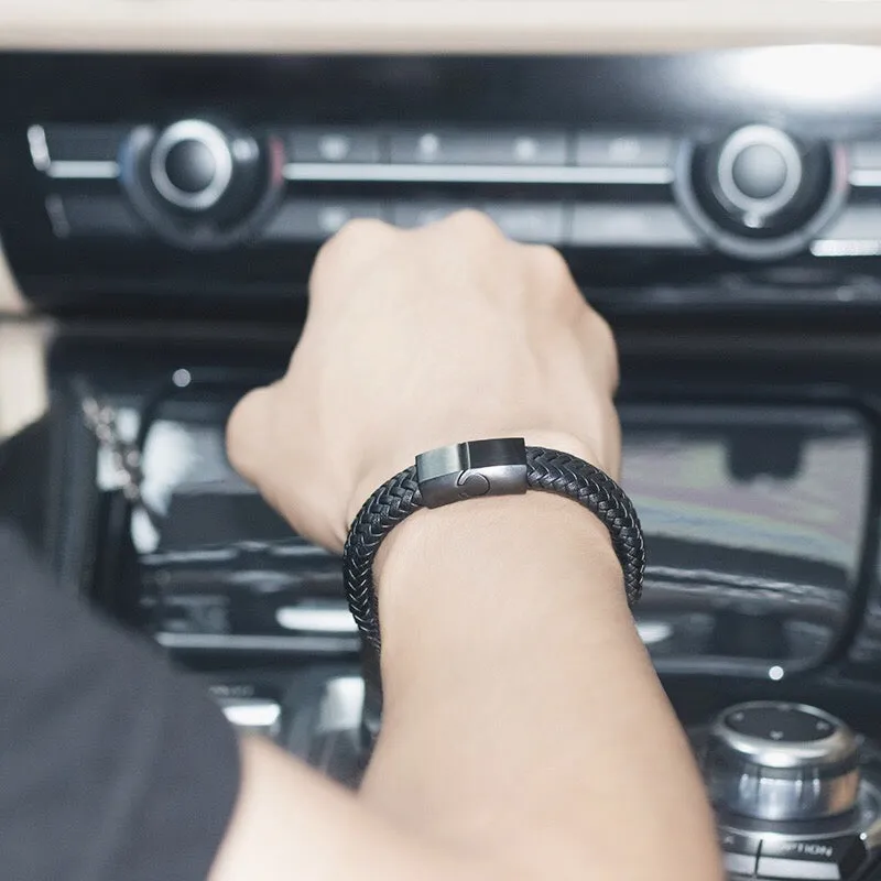 Pulsera De Cuero Trenzado Para Hombre