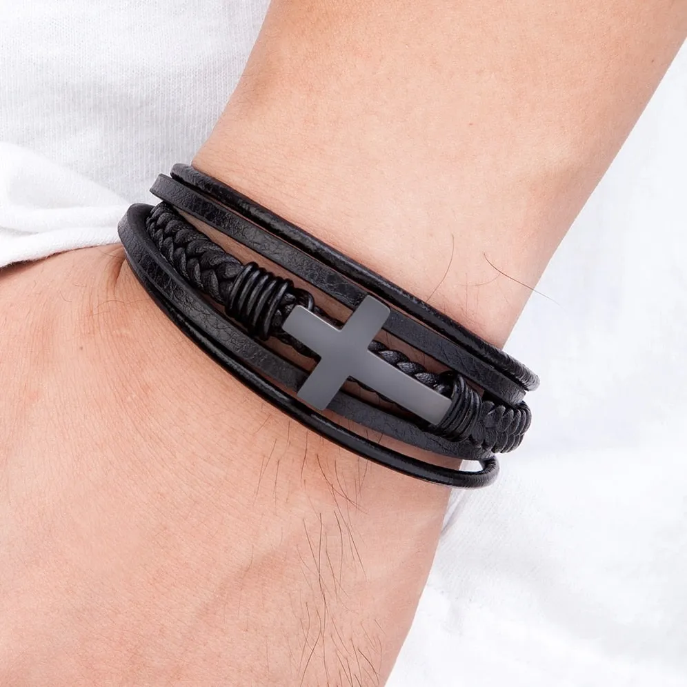 Pulsera De Cuero y Acero Inoxidable Para Hombre