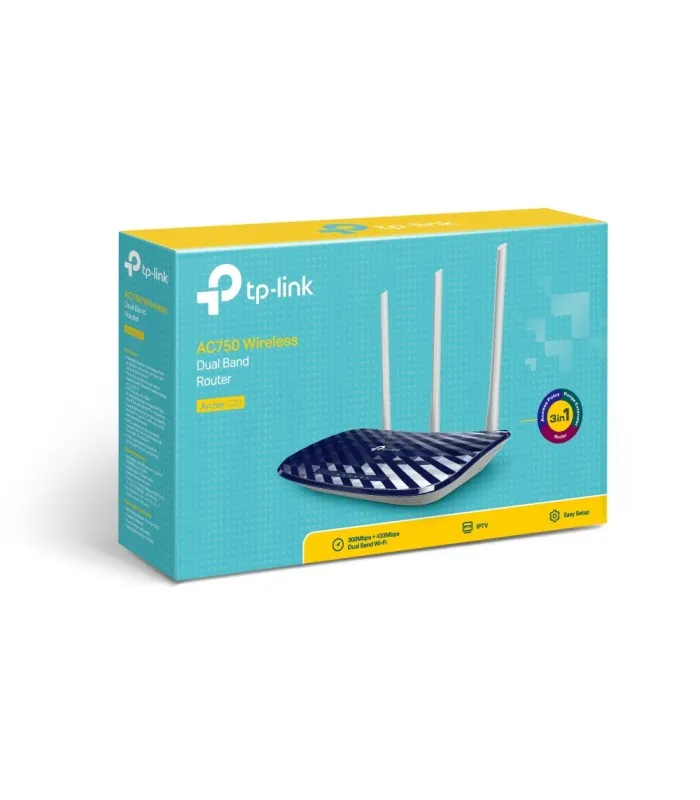 ROUTER TPLINK ARCHER C20 AC750/DUAL BAND 2.4&5GHZ/300MPPS+433MBPS/4P/ CONTROL ACC/MR/PA/MR