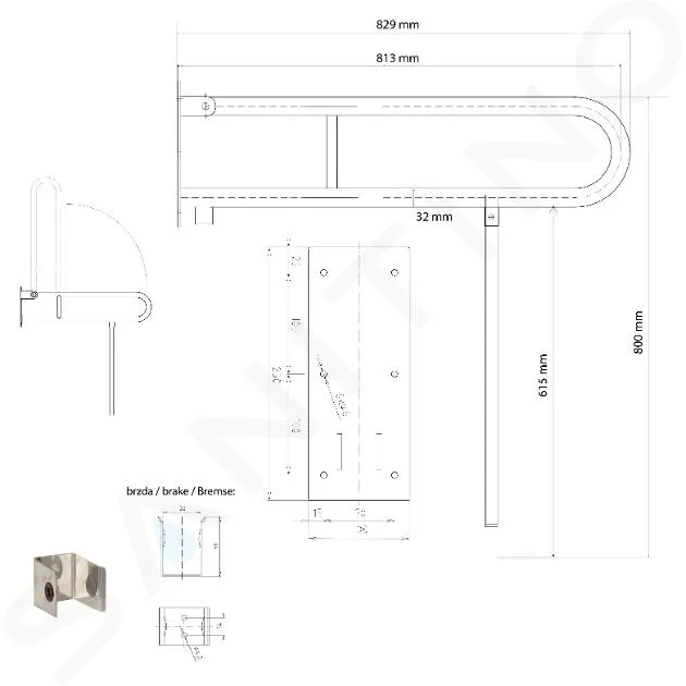 SAPHO EQUIPAMIENTO DE BAñO  ASA PLEGABLE, DERECHA, ACERO INOXIDABLE XH523