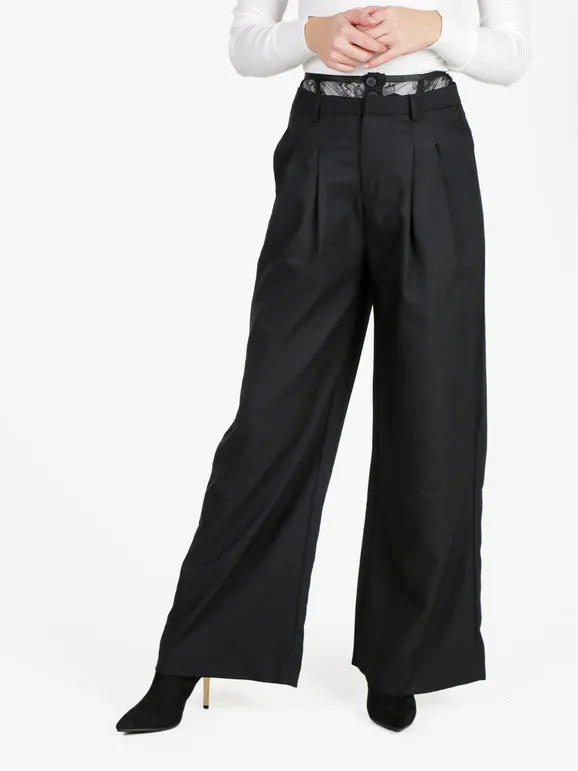 Solada Pantalón ancho de mujer con cinturilla de encaje