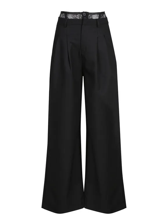 Solada Pantalón ancho de mujer con cinturilla de encaje