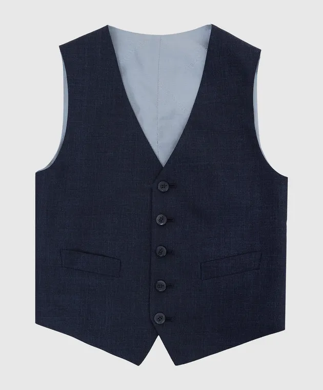 Stefano Ricci Children's navy blue wool, silk and linen vest