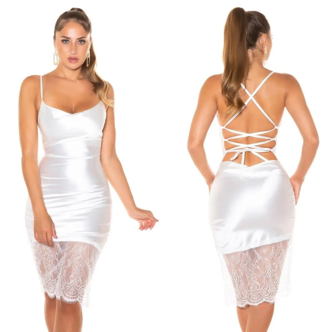 Vestido efecto seda con encaje blanco