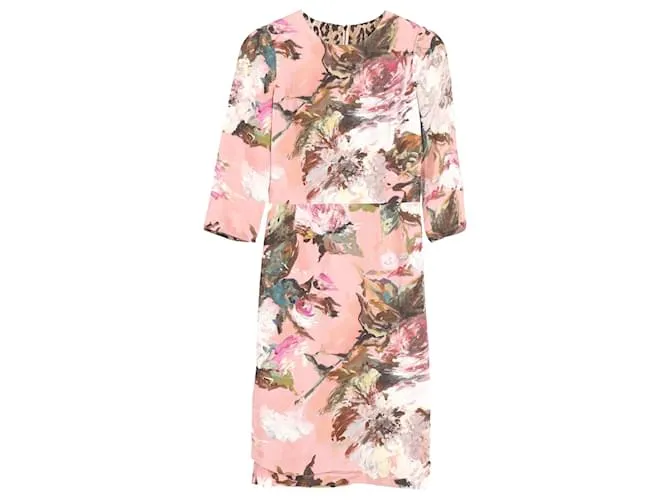 Vestido largo hasta la rodilla con estampado de flores pintadas de Dolce & Gabbana en poliéster multicolor 