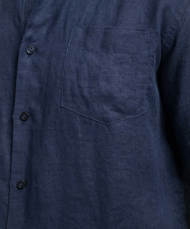 Vilebrequin Blue linen shirt with logo embroidery