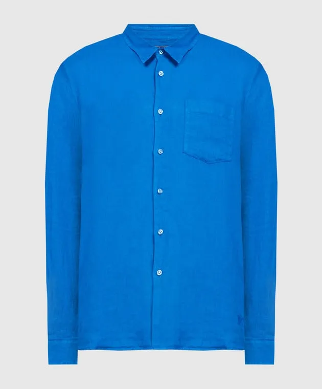 Vilebrequin Blue linen shirt with logo