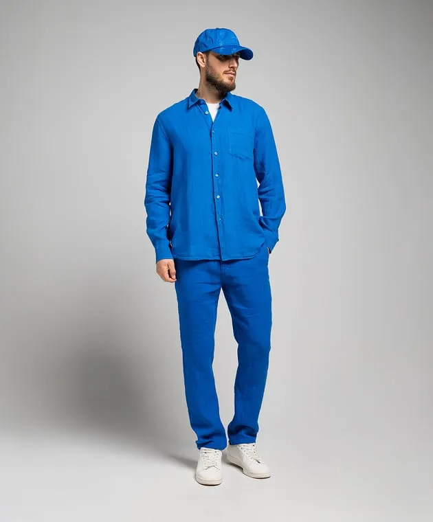 Vilebrequin Blue linen shirt with logo