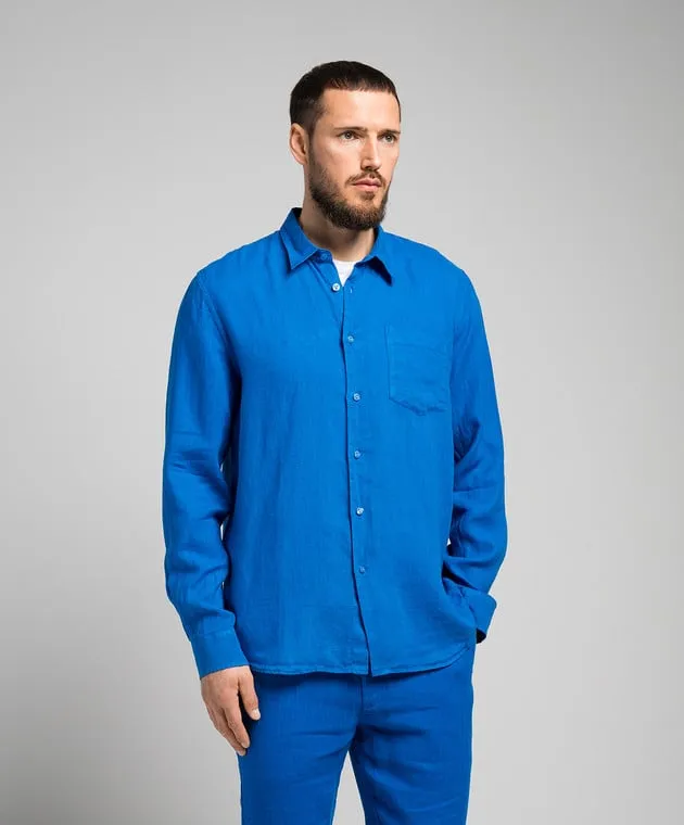 Vilebrequin Blue linen shirt with logo
