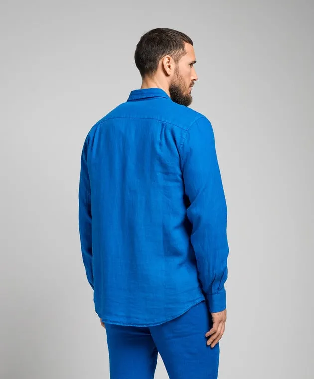 Vilebrequin Blue linen shirt with logo