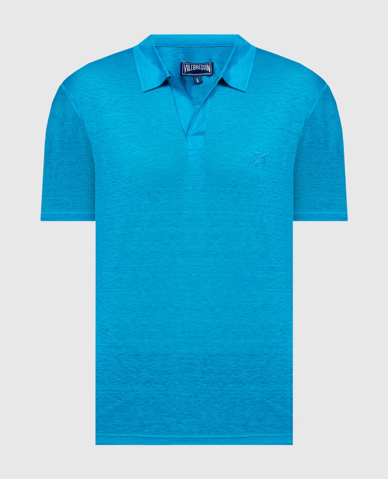 VILEBREQUIN BLUE LINEN TSHIRT WITH LOGO EMBROIDERY
