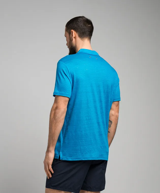 VILEBREQUIN BLUE LINEN TSHIRT WITH LOGO EMBROIDERY