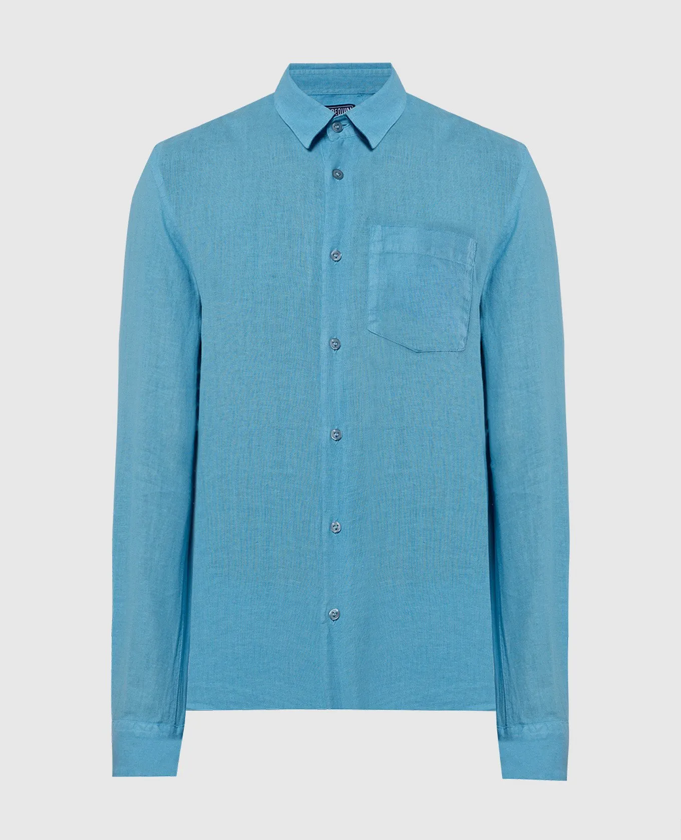 Vilebrequin Caroubis blue linen shirt with logo emblem embroidery