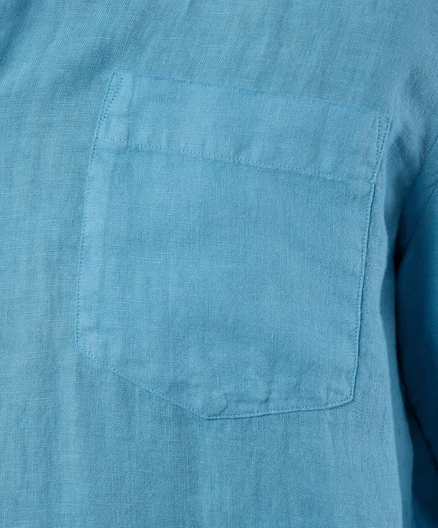Vilebrequin Caroubis blue linen shirt with logo emblem embroidery