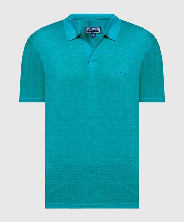 VILEBREQUIN GREEN LINEN TSHIRT WITH LOGO EMBROIDERY