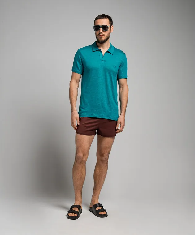 VILEBREQUIN GREEN LINEN TSHIRT WITH LOGO EMBROIDERY