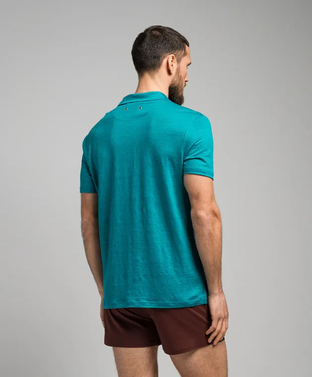 VILEBREQUIN GREEN LINEN TSHIRT WITH LOGO EMBROIDERY
