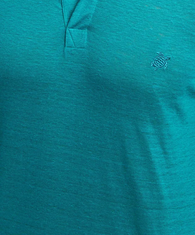 VILEBREQUIN GREEN LINEN TSHIRT WITH LOGO EMBROIDERY