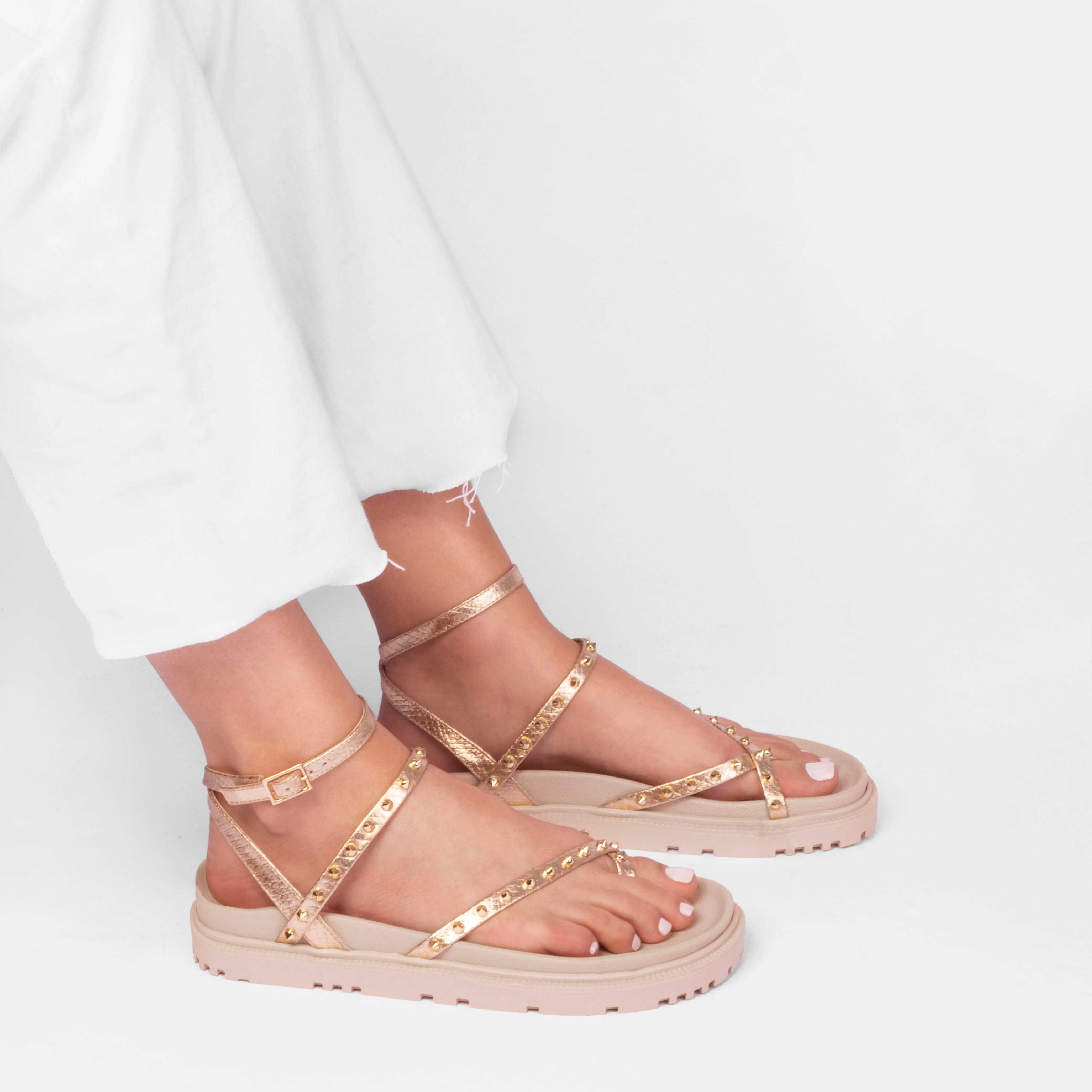 Vinci Shoes Sandalias Thaina Doradas