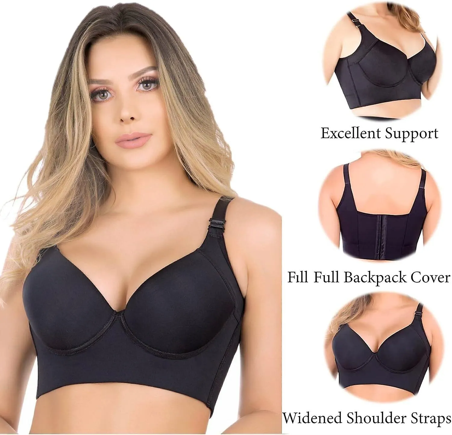 WOMEN PUSH UP DEEP CUP BRA HIDE BACK FAT BRA, WITH BUILTIN FULL BACK COVERAGE BRAS FOR
