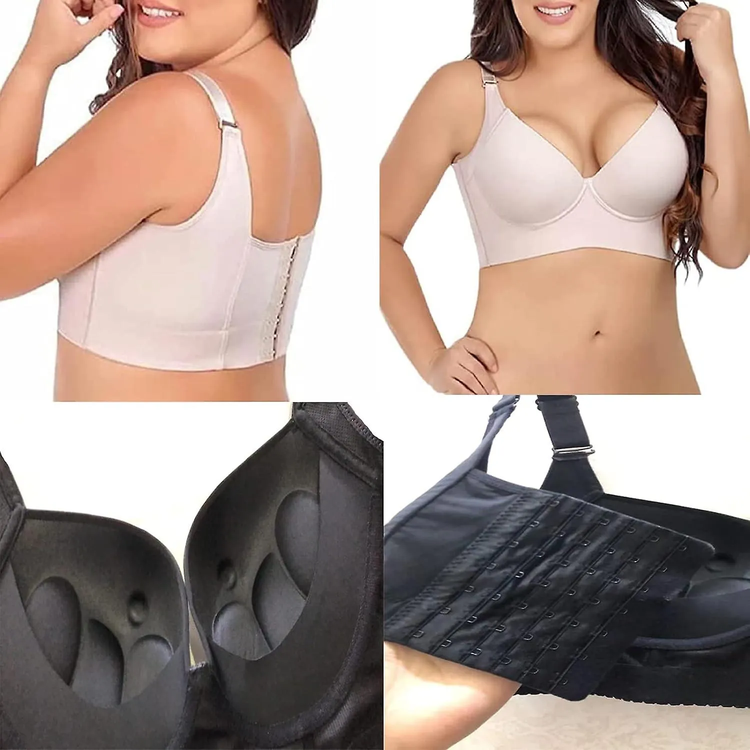 WOMEN PUSH UP DEEP CUP BRA HIDE BACK FAT BRA, WITH BUILTIN FULL BACK COVERAGE BRAS FOR