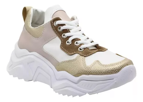 Zapatillas Mujer Combinada Plataforma Moda Negro Blanco Rosa