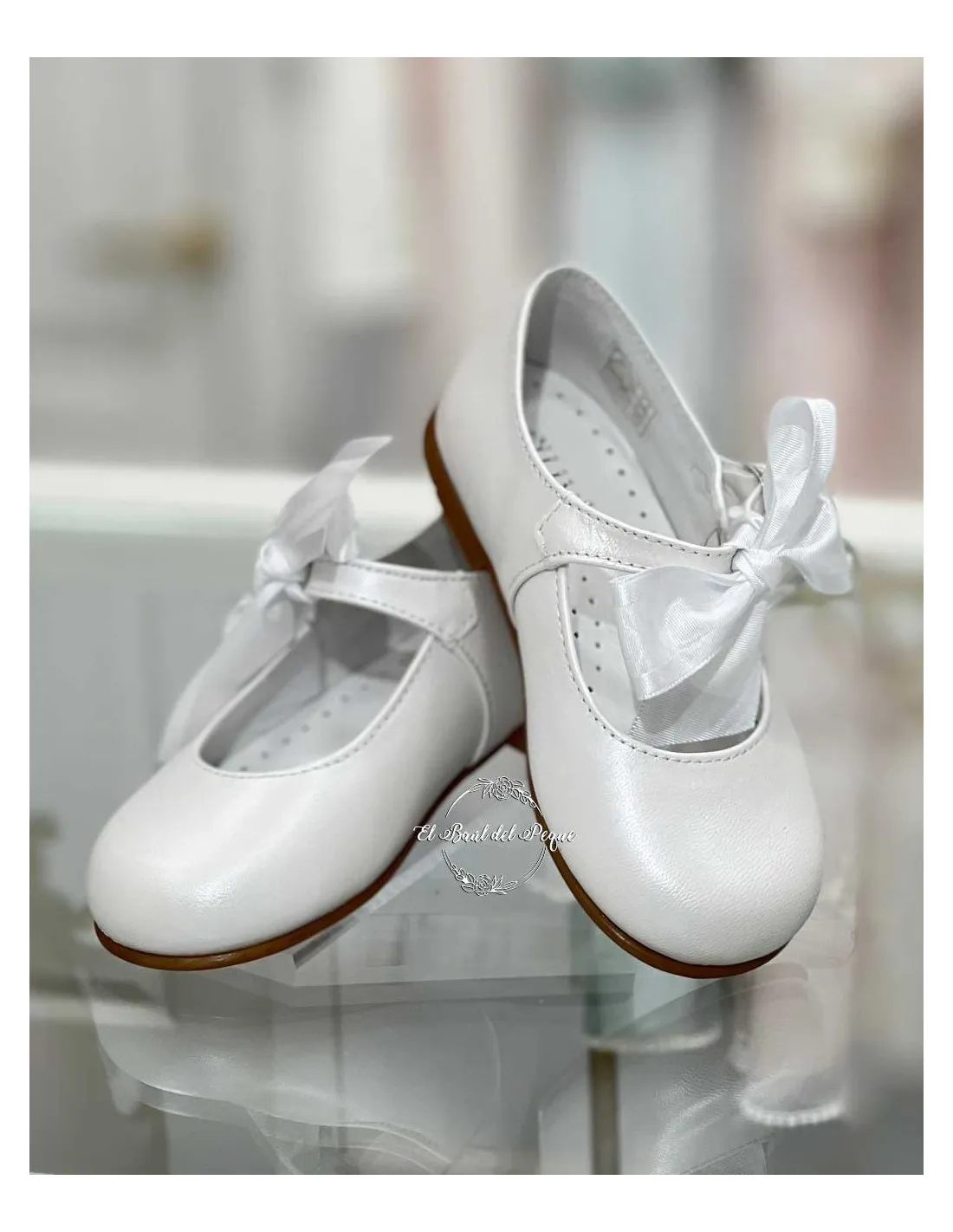 Zapato Mercedes Niña Bebé Hebilla Lazo Gux´s Shoes Blanco